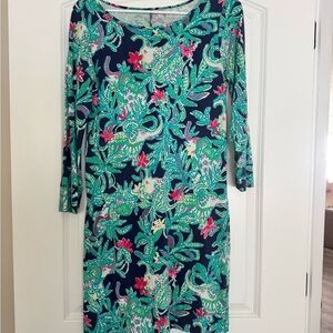 Lilly Pulitzer Navy and Green Floral Long Sleeve Dress